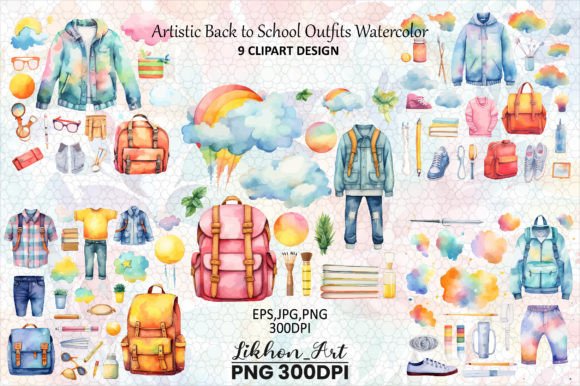 Artistic Back-to-School Outfits Clipart: A Creative Resource for Educators, Designers & Small Business Owners