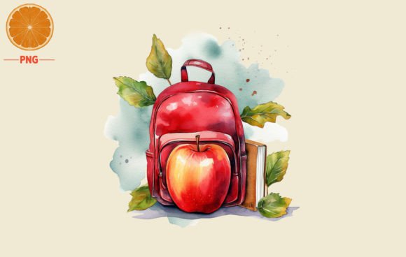 Back to School Apple Watercolor Clipart