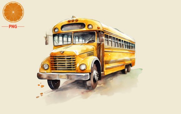 Back to School Bus Watercolor Clipart