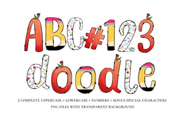 Back to School Doodle Letter PNG Teacher