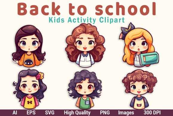 Back to School Kids Elements Clipart Set