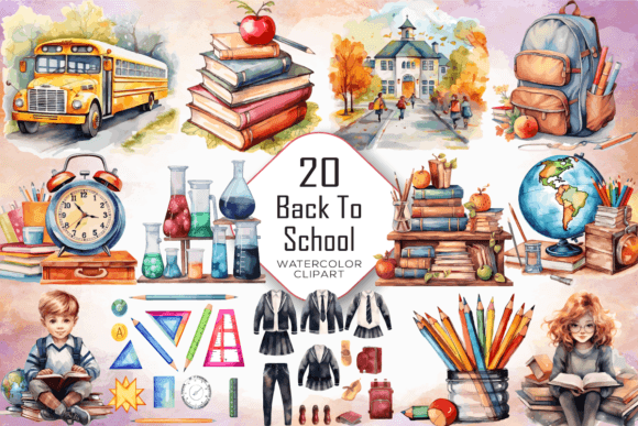 Back to School Sublimation Clipart Set