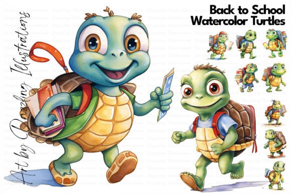 Back to School Watercolor Turtles