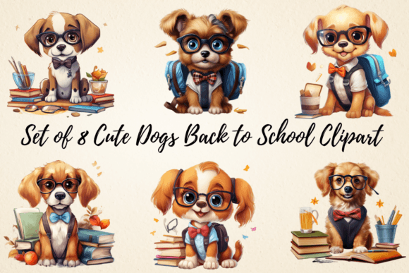 Cute Dog Back to School Clipart Bundle