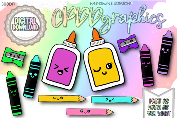 KAWAII BACK to SCHOOL SUPPLIES CLIPART