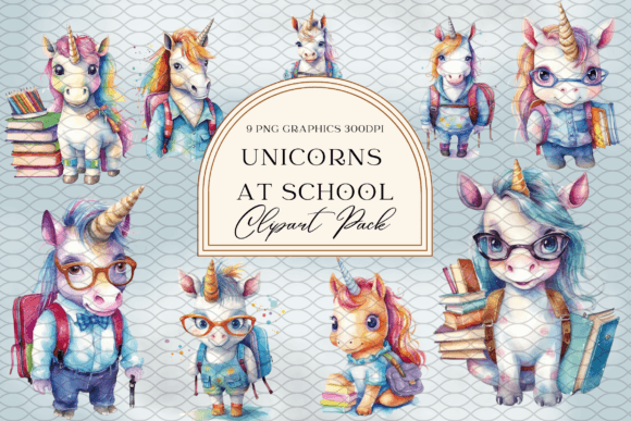 Watercolor Unicorns Back to School